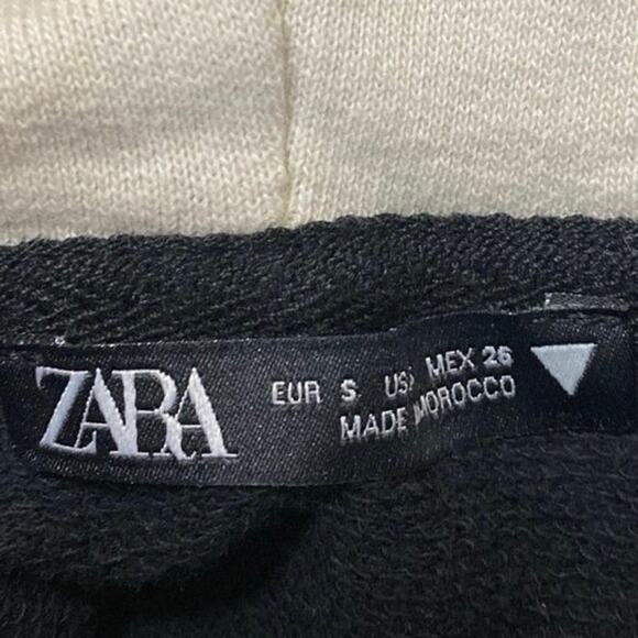 Zara Women's Black White Colorblock Hoodie Hooded Cropped Sweatshirt Top Size S - Picture 3 of 4